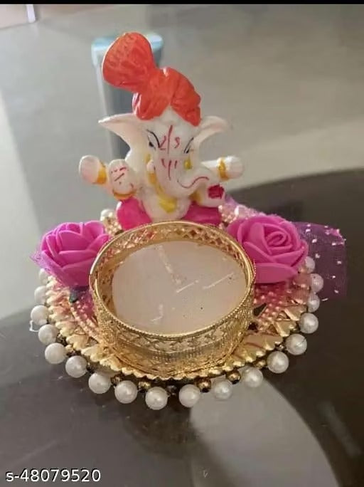 **Premium Ganesha Ji Candle Holder with Decorative Candle – Pack of 1 | Elegant Diwali Décor & Pooja Article for Home & Festive Celebrations**