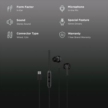 Boat Bassheads 100 C Wired Headphones Earphones with Type-C Jack, in-Line Microphone, in Ear, 10Mm Drivers, Signature Sound, Integrated Controls & Multi-Os Compatibility (Black)unboxed