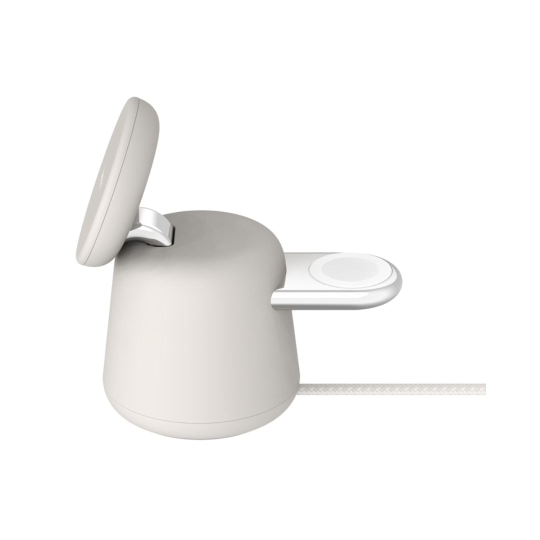 Belkin 2-in-1 Wireless MagSafe 15W Fast Charging Dock | Compatible with iPhone 16, 15, 14, 13, and 12 Series, AirPods, and Other MagSafe Enabled Devices | Sand,Beige-unboxed