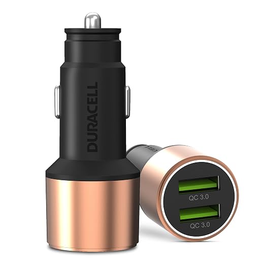 Duracell 38W Fast Car Charger Adapter with Dual Output. Quick Charge, Type C PD 20W & Qualcomm Certified 3.0 Compatible for iPhone, All Smartphones, Tablets & More (Copper & Black-UNBOXED