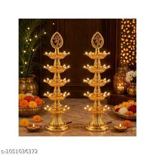 **Premium 5-Layer Gold LED Diya Lights | Electric Decorative Deepak for Pooja, Mandir & Diwali Décor | Elegant Festival Lighting | Pack of 2
