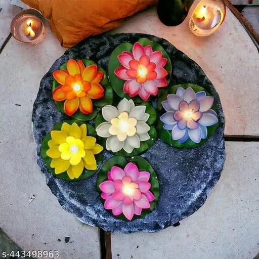 6 Pcs Sensor Water Floating Diyas & Lotus LED Candle Flowers – Smokeless, Unbreakable & Reusable | Indoor & Outdoor Diwali & Festive Decoration