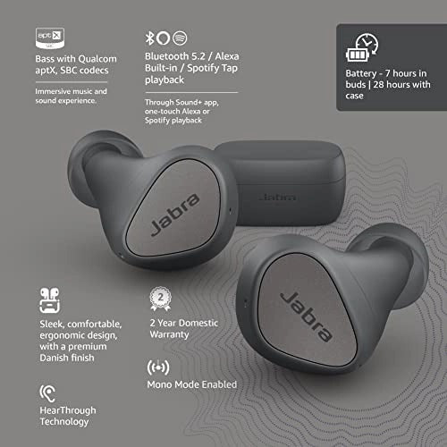 Jabra Elite 3 in Ear True Wireless Earbuds – Noise Isolating with 4 Built-in Microphones for Clear Calls, Rich Bass, Customizable Sound, Mono Mode  (Unboxed)