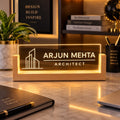 Custom Name Plate with LED Light | Personalized Acrylic Desk Sign with Wooden Base | Premium Office Decor & Gift