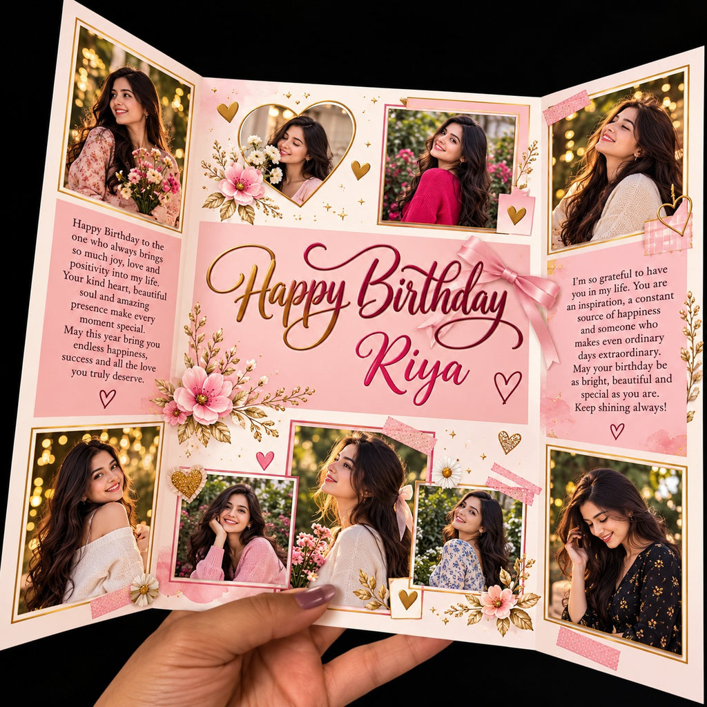 Custom Handmade Birthday Photo Card | Multi-Fold Surprise Greeting Card for Girls | Personalized Gift for Sister, Best Friend & Girlfriend