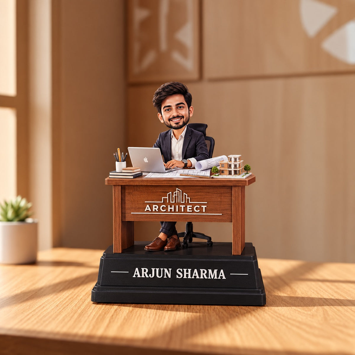 Personalized Profession Caricature Table Top – Custom Wooden Desk Stand with Name | Unique Gift for Professionals
