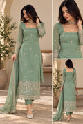 Women’s Embroidered Faux Georgette Kurti Pant & Dupatta Set – Full-Stitched Sequins & Embroidery Work Ethnic Suit Set