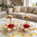 Set of 2 Floral Urli Diya Bowls – 6-Piece Decorative Tealight Holders | Festive Home Decor