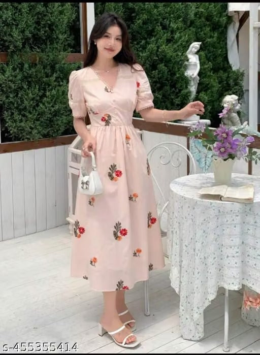 Women’s Elegant Floral Puff Sleeve Maxi Dress – Square Neck Summer Dress