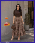 Mocha Puff-Sleeve Top & Tiered Ditsy Print Maxi Skirt Set