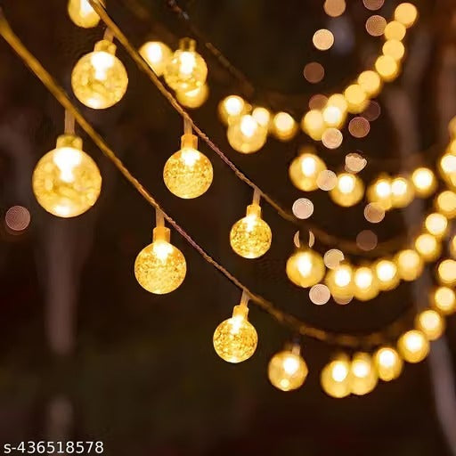 14 LED 3 Meter Crystal Ball String Lights | Warm White Decorative Diwali Ladi Lights | Elegant Fairy String Lights for Home, Bedroom, Balcony, Party & Festive Décor | Pack of 1