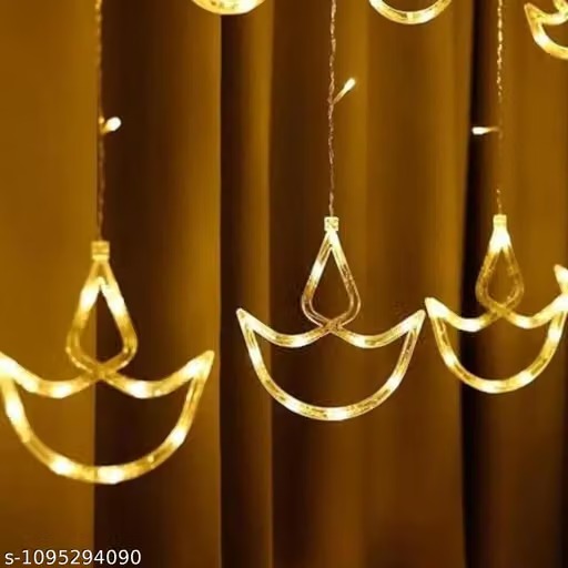 Deep Diya Curtain LED String Lights – 3 Meter Warm White Decorative Lights with 108 LEDs | 6+6 Diya Design | Plug-In Hanging Lights for Diwali, Balcony, Wall, Wedding & Festive Décor