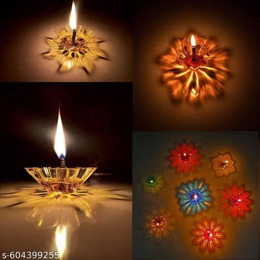 Pack of 12 3D Floating Oil Diyas – Reusable Multicolor Transparent Diya Lamps