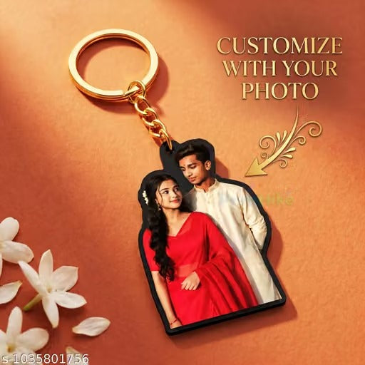 Custom Photo Cutout Keychain – Personalized Picture Keyring with Gold Ring