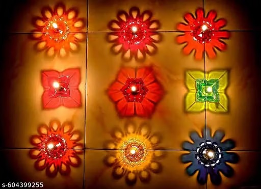 Pack of 12 3D Floating Oil Diyas – Reusable Multicolor Transparent Diya Lamps