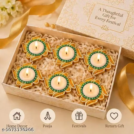 Pack of 6 Swastik Diya Candles – Decorative Tealights for Puja, Diwali & Festive Decor