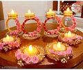 Set of 8 Artificial Flower Candle Holders – Decorative Diyas for Diwali & Puja