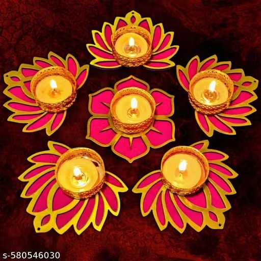 Premium MDF Lotus Velvet Tea Light Holder Set – 11 Pcs | Elegant Diwali Decoration for Home, Pooja & Festive Décor