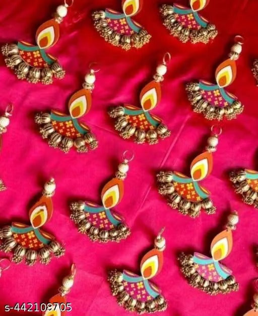 Set of 5 Wooden Diya Wall Hangings – 6 Inch Handcrafted Diwali Decor