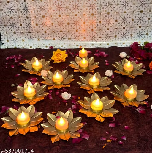 Decorative Metal Tea Light Candle Holder Set of 10 – Elegant Diwali Décor for Home, Pooja & Festive Celebrations
