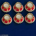 Set of 6 Red Diya Tealight Holders – Decorative Candle Stands for Diwali & Pooja