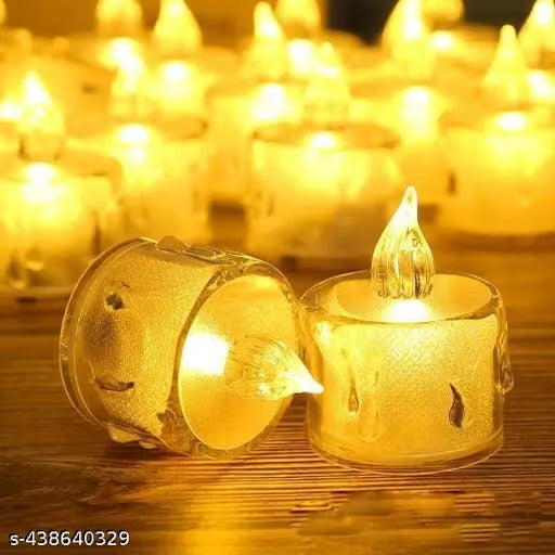 **6 Pc Crystal Acrylic LED Flameless Candles | Warm White Smokeless Tea Light Candles | Decorative Lights for Home, Diwali, Christmas, Birthday, Balcony & Party Décor | Gift Set**