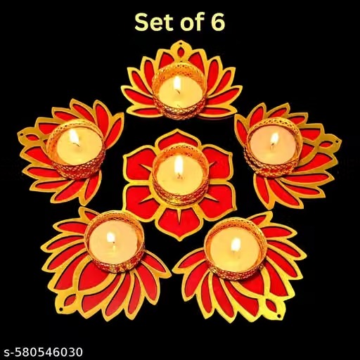 Premium MDF Lotus Velvet Tea Light Holder Set – 11 Pcs | Elegant Diwali Decoration for Home, Pooja & Festive Décor