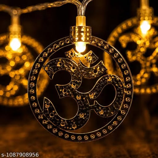 BM Ecom OM LED String Lights 3 Meter (10 Feet) | Metallic 3D Om Pendant Lights | Warm White Decorative Lighting for Pooja Room, Mandir, Diwali, Home & Festive Décor