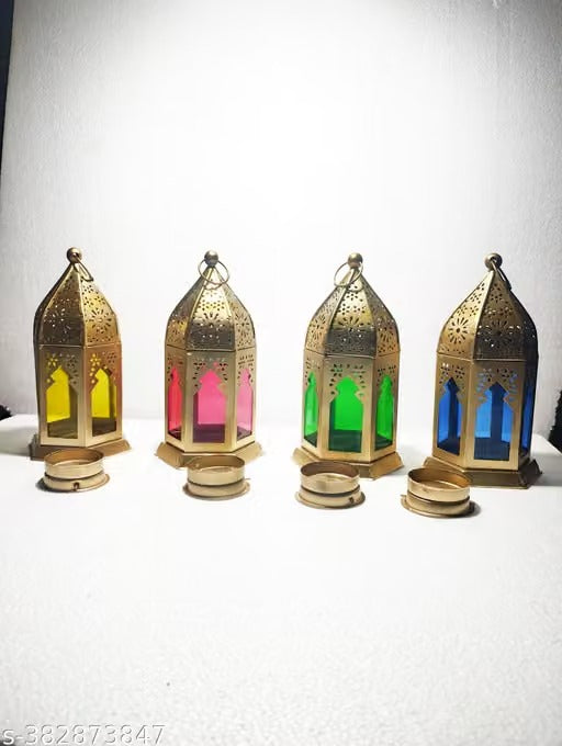 Set of 4 Moroccan Lanterns – Decorative Candle Holders for Home & Festive Decor