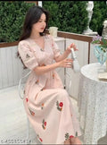 Women’s Elegant Floral Puff Sleeve Maxi Dress – Square Neck Summer Dress